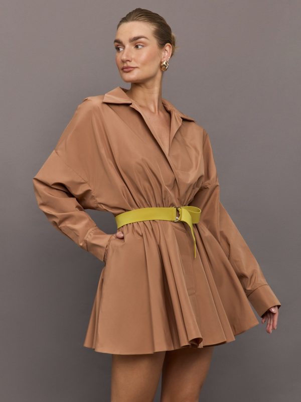 Super Oversized BF NK Shirt Flared Mini Dress - Cappuccino Online - Image 2